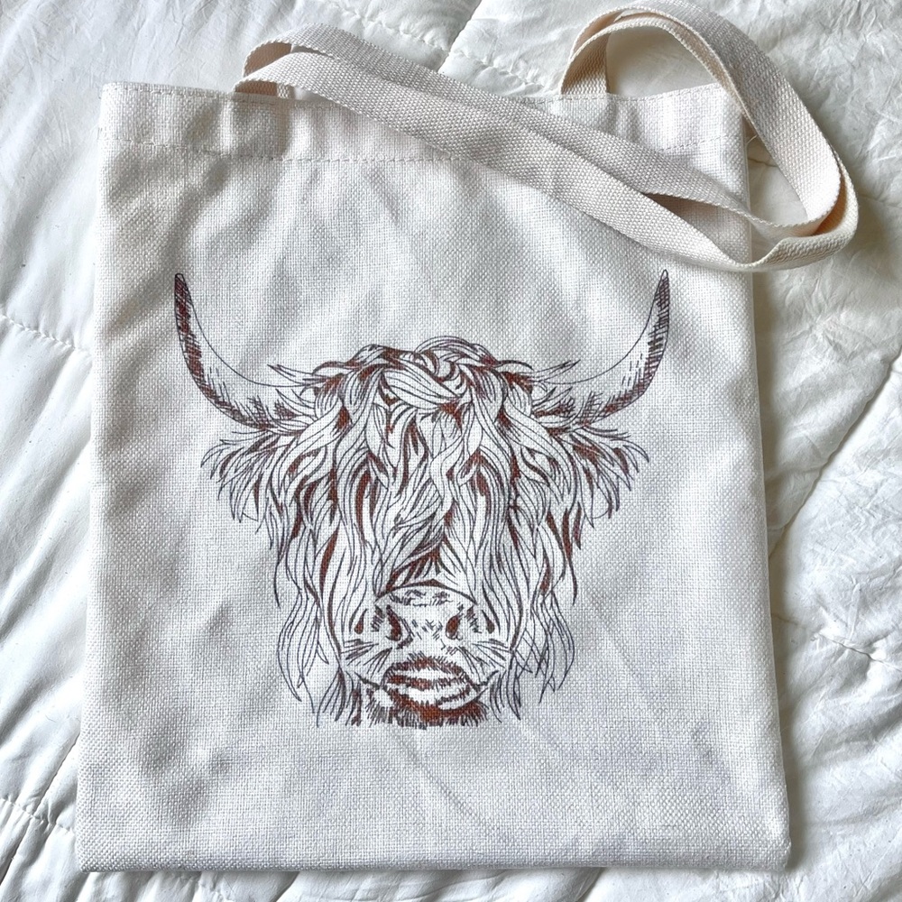 Canvas Tote Bag with Highland Cow Design